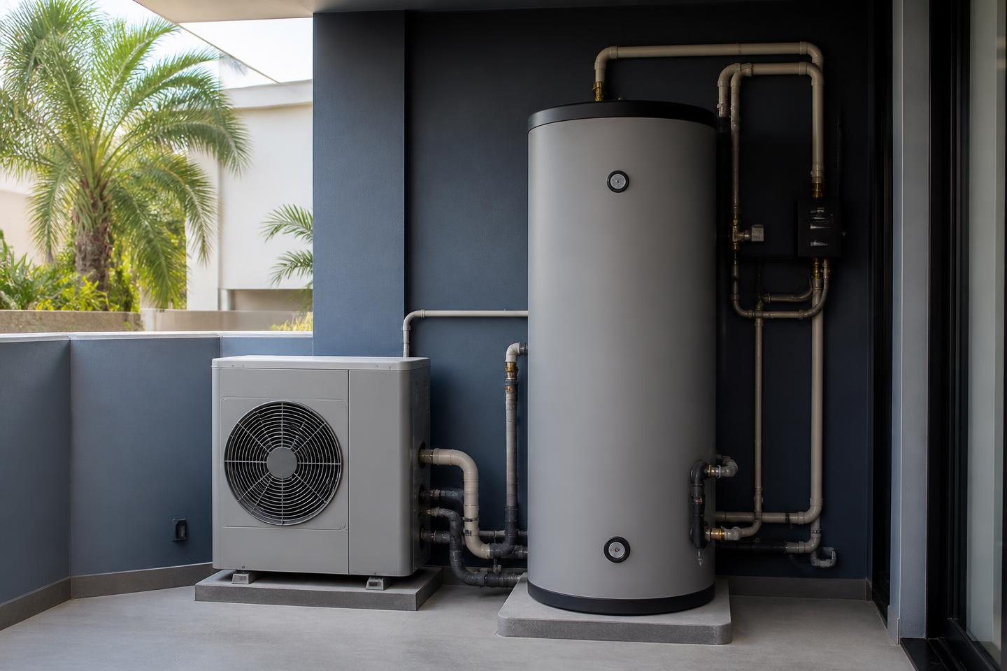 Residential heat pump water heater with insulated storage tank in a home utility area